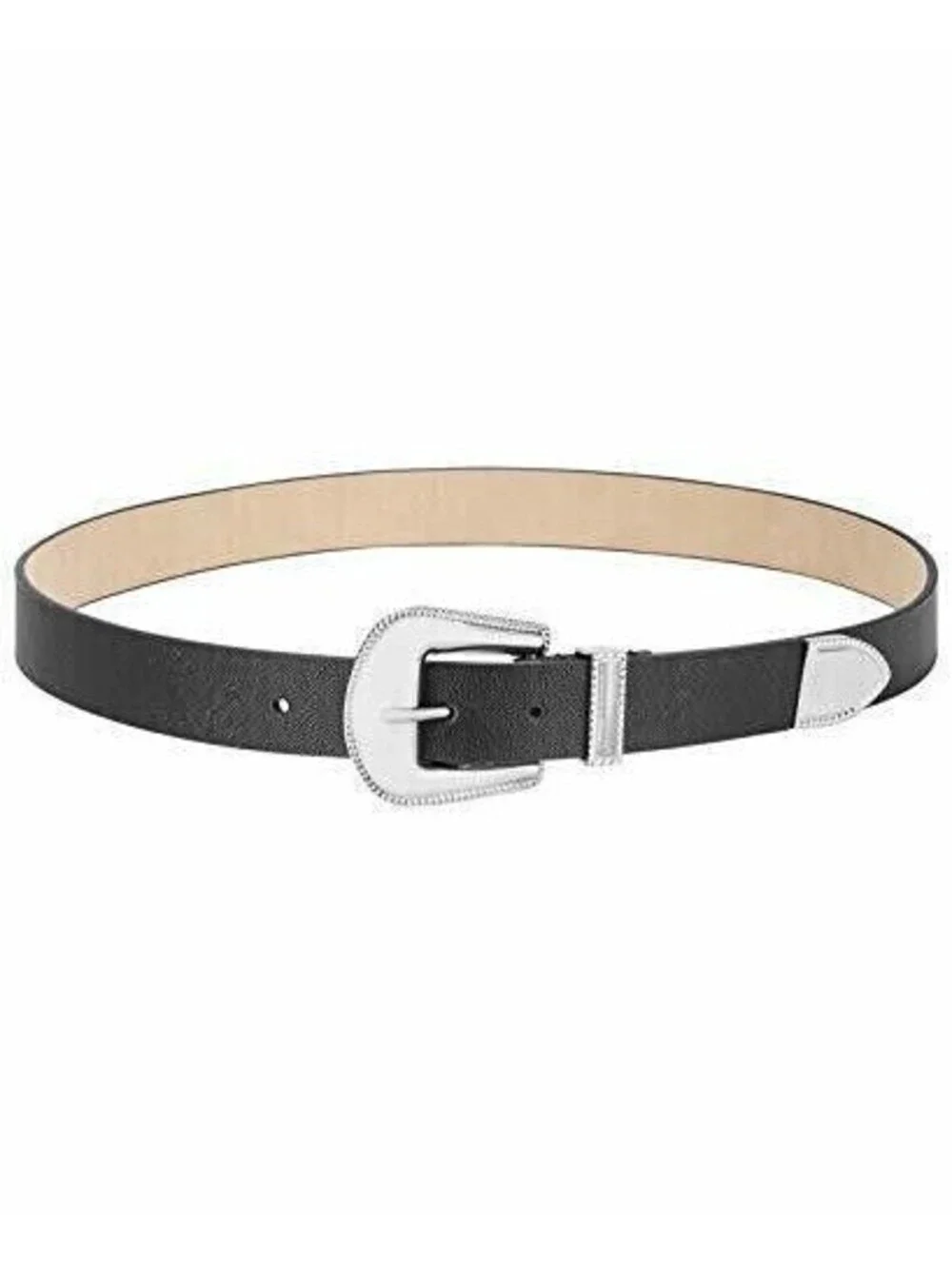 Steve Madden Womens Western Saffiano Buckle Faux Leather Belt Black Size Large